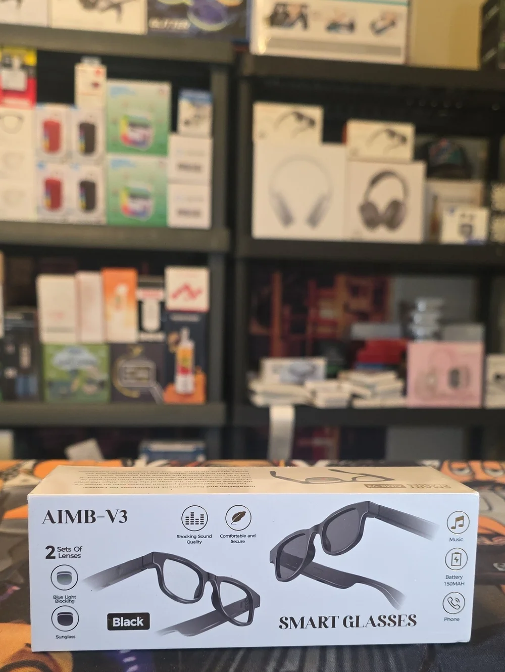 AIMB-V3 Smart Glasses in Black W 3 Replaceable Lens Factory Sealed